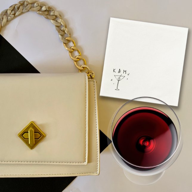 Serviette En Papier Martini Whimsical Rétro Main Tirée Initiales Perso (Créateur téléchargé)