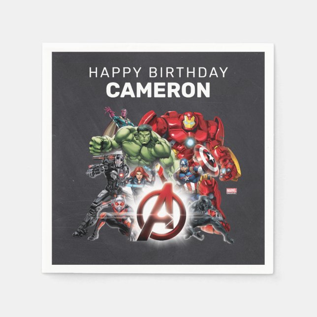 Serviette En Papier Marvel | Avengers - Chalkboard Anniversaire (Devant)