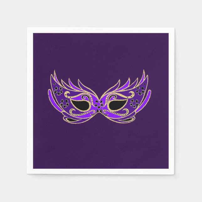 Serviette En Papier Mascarade masque violet ou boule masquée (Devant)