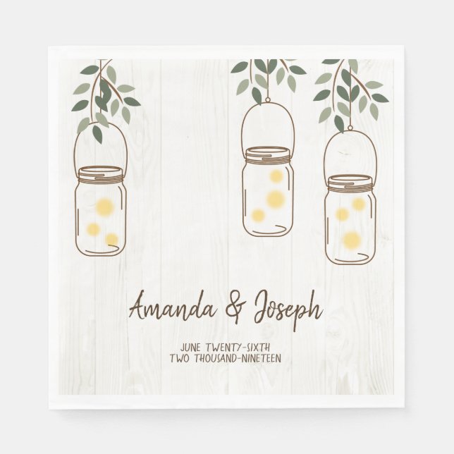 Serviette En Papier Mason Jar & Fireflies Serviettes Rustiques Mariage (Devant)