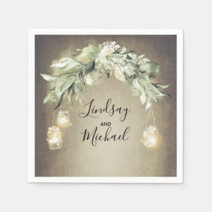 Serviette En Papier Mason Jar Lumières et verdure Mariage rustique