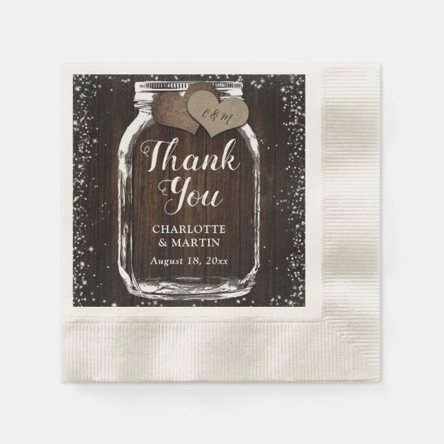 Serviette En Papier Mason Jar rustique Pays Bois Mariage Merci  (Devant)