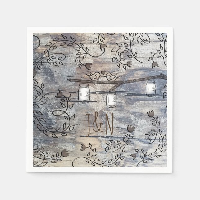 Serviette En Papier Mason Jars & Inséparables Rustic Branch Mariage (Devant)
