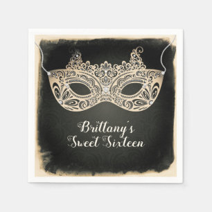 Serviette En Papier Masque de bal masqué perle verte vintage Sweet 16 