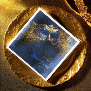 Serviette En Papier Masque de Mascarade Sweet 16 Bleu Or ID1032