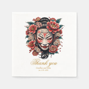 Serviette En Papier Masque japonais décoré de fleurs