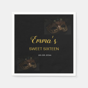 Serviette En Papier Masque noir & or élégant Masquerade Masque 16 Anni