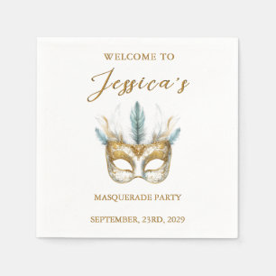 Serviette En Papier Masque or et blanc Masquerade fête Anniversaire