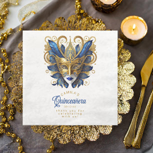 Serviette En Papier Masquerade Masque Masque Motif Bleu Or Blanc ID103