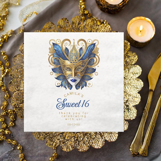 Serviette En Papier Masquerade Masque Masque Motif Blue Or Blanc ID103 (Créateur téléchargé)