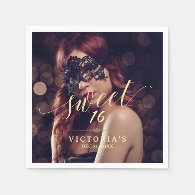 Serviette En Papier Masquerade Photo Sweet 16 Anniversaire (Devant)
