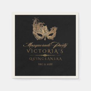 Serviette En Papier Masquerade Quinceanera Chic Black Gold