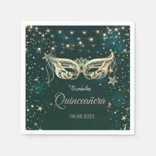 Serviette En Papier Masquerade, Stars Green Quinceañera