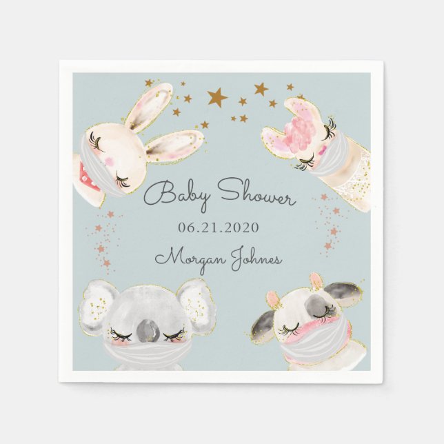 Serviette En Papier masques de visage animal mignon baby shower monogr (Devant)