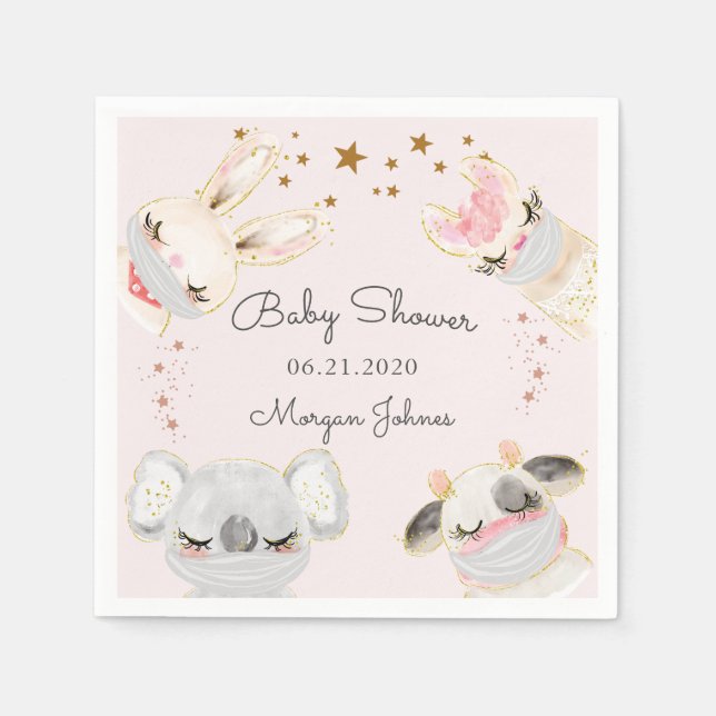 Serviette En Papier masques de visage animal mignon baby shower monogr (Devant)