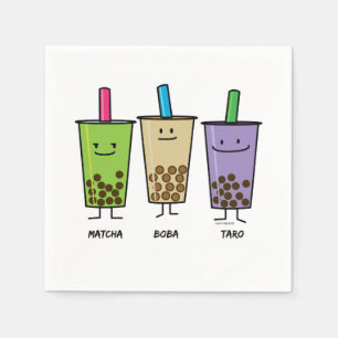 Serviette En Papier Matcha boba thé lait de boisson verte Taro tapioca