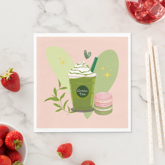 Serviette En Papier Matcha et Macarons (En situation)