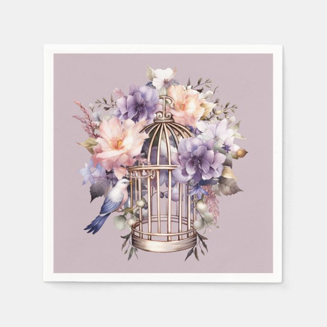 Serviette En Papier Mauve Finery violet rose rose bleu Oiseau douche (Devant)