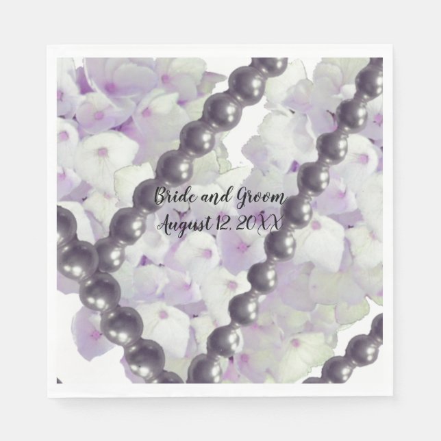 Serviette En Papier Mauve Hydrangeas et Pearls Papier Mariage (Devant)