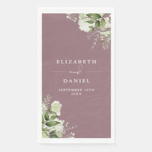 Serviette En Papier Mauve Verdure Floral Mariage élégant