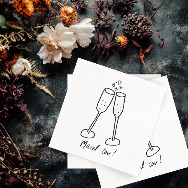 Serviette En Papier Mazel Tov Mariage Champagne Cheers Sketch Doodle (Mazel Tov Jewish Wedding Engagement Champagne Cheers Sketch Doodle Napkins
)