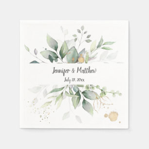 Serviette En Papier Meadow Green et Gold Frame Botanical Mariage