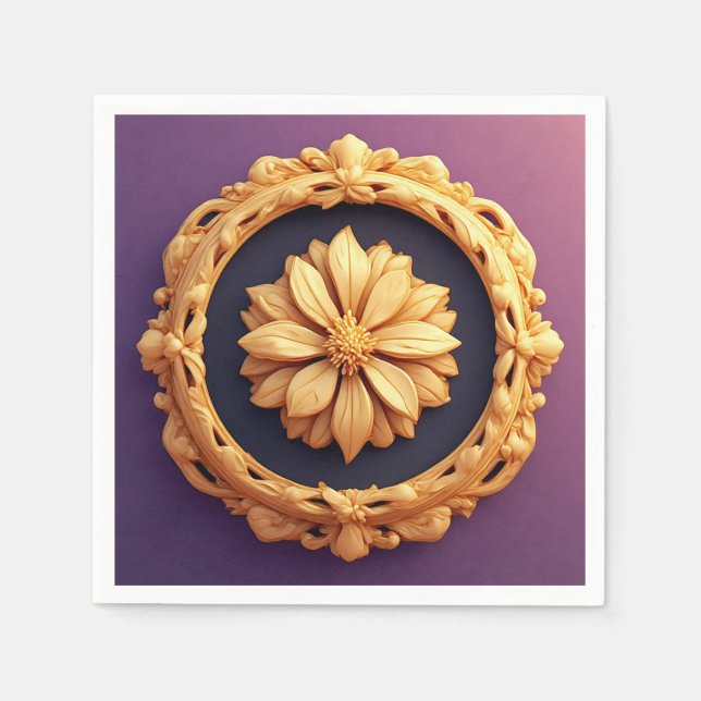 Serviette En Papier Médaillon Floral Orné Or (Devant)