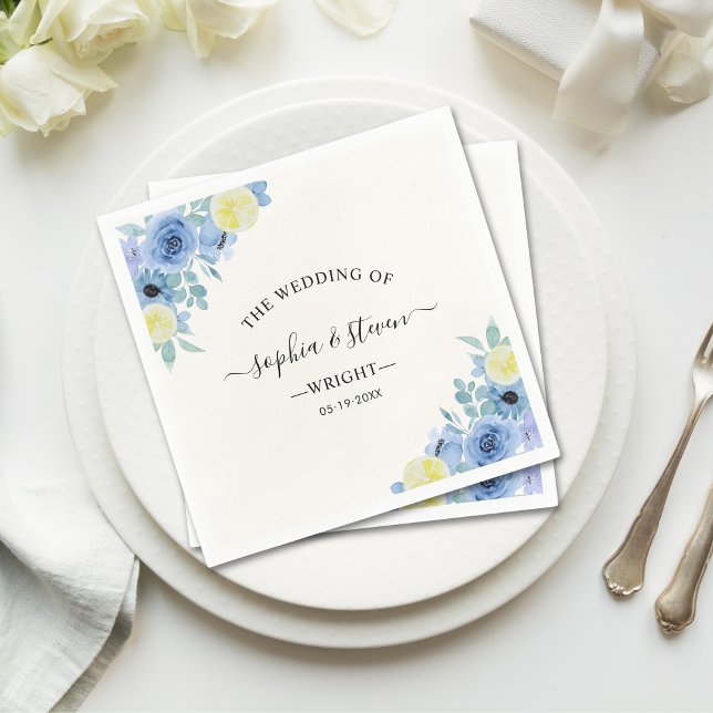 Serviette En Papier Mediterranean Blue & Lemon Wedding (Créateur téléchargé)