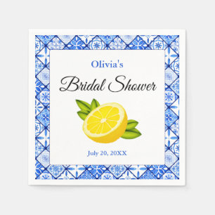 Serviette En Papier Mediterranean Blue Tile Lemon Bridal Shower