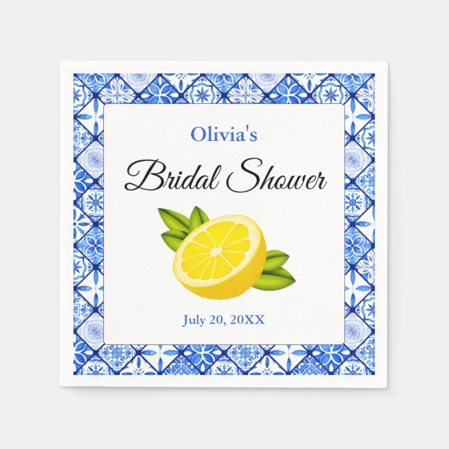 Serviette En Papier Mediterranean Blue Tile Lemon Bridal Shower (Devant)