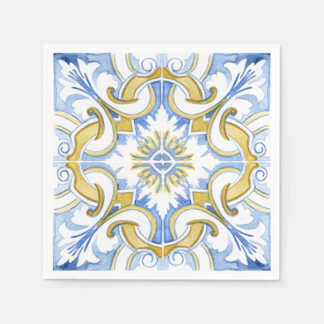 Serviette En Papier Mediterranean tiles, majolica,Sicilian style    (Devant)