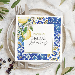 Serviette En Papier Méditerranéen Carrelage Bleu Citron Fête de Mariag