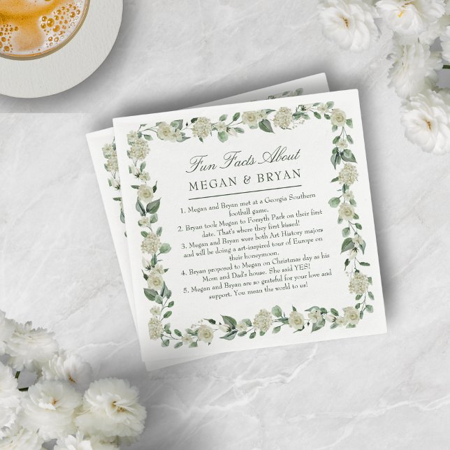 Serviette En Papier Megan Elegant Mariage Réception Fun Facts Cocktail (Entertain your guests with your love story with these fun cocktail napkins)