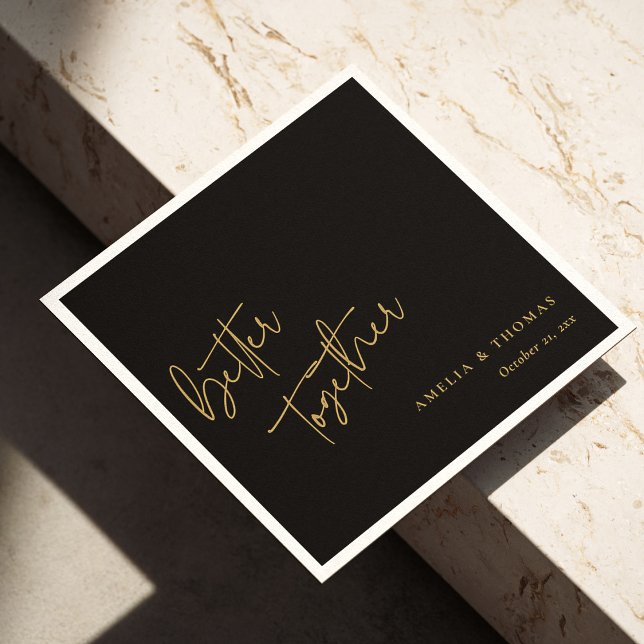 Serviette En Papier Meilleur Ensemble Élégant Mariage Lettré À La Main (Personalized Better Together Elegant Gold Hand-Lettered Wedding Napkin)