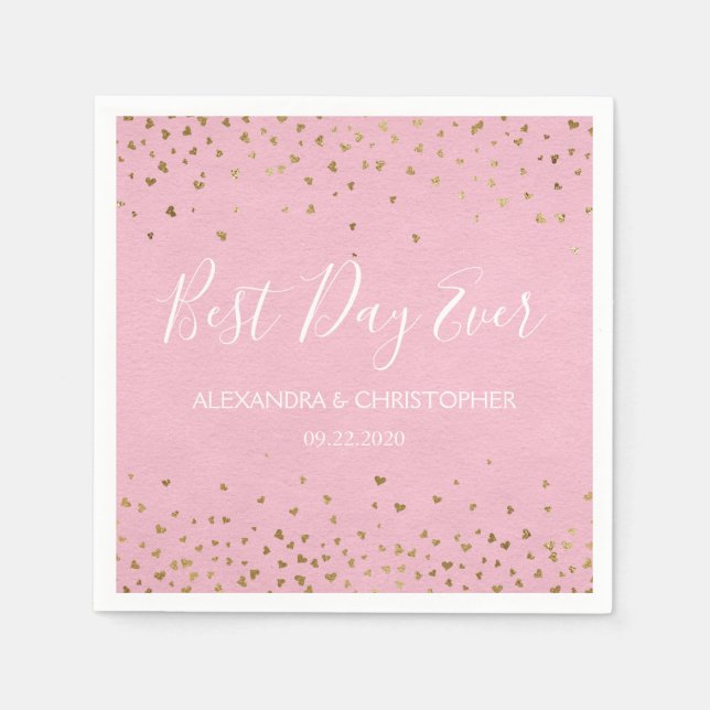 Serviette En Papier Meilleur Jour Des Coeurs D'Or Confetti Mariage (Devant)