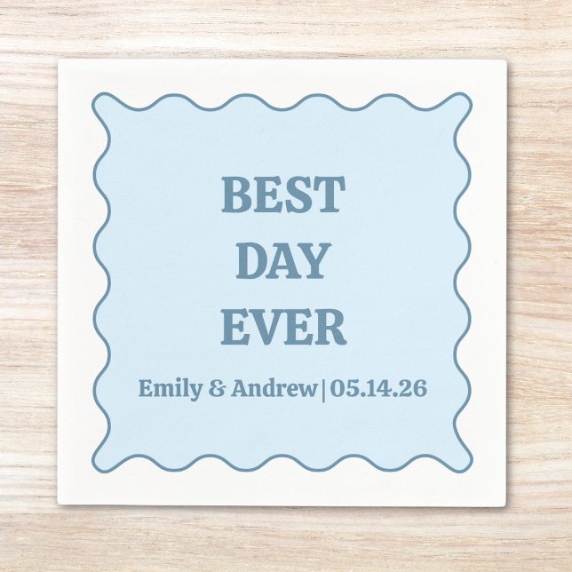 Serviette En Papier Meilleur Jour Jamais Dusty Blue Scalloped Mariage  (Créateur téléchargé)
