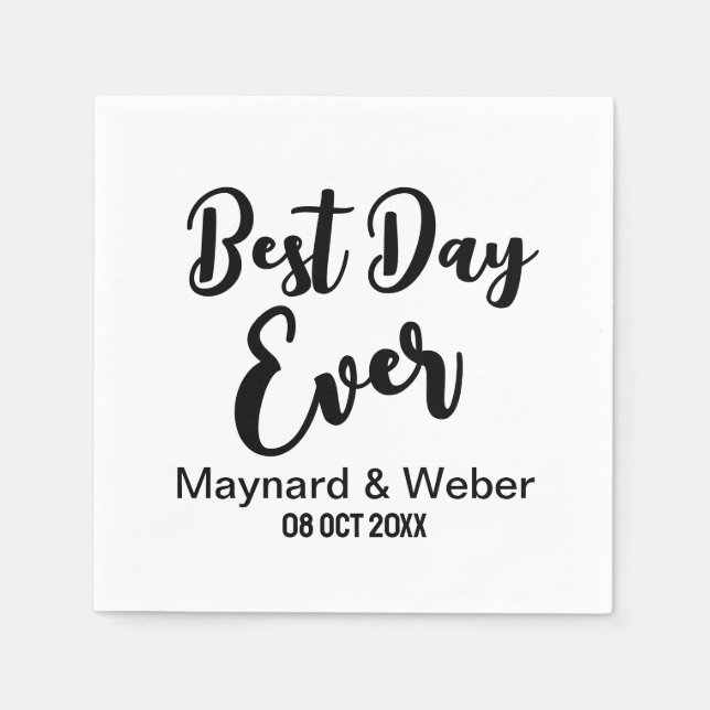 Serviette En Papier Meilleur jour jamais | Journée de mariage blanc mi (Devant)