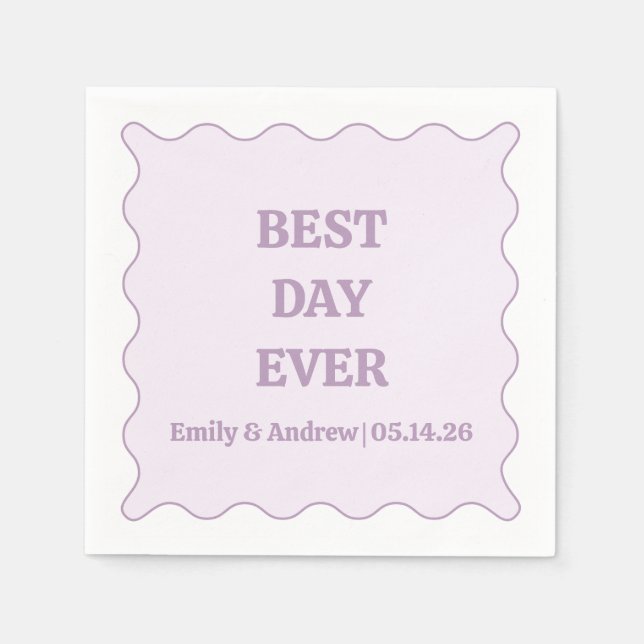 Serviette En Papier Meilleur Jour Jamais Lavender Purple Wavy Mariage  (Devant)