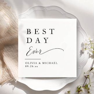 Serviette En Papier Meilleur jour jamais | Mariage blanc minimaliste