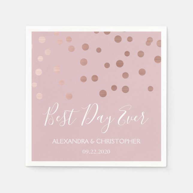 Serviette En Papier Meilleur jour jamais Rose Mariage Confetti Gold (Devant)