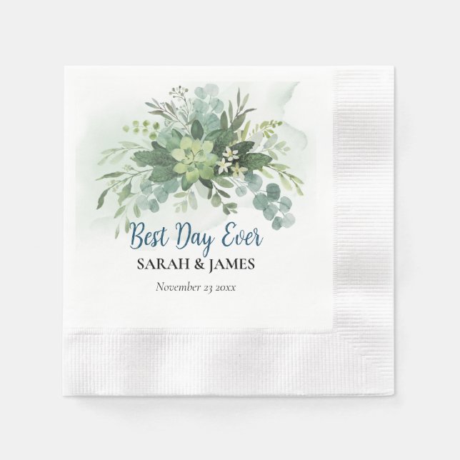 Serviette En Papier Meilleur Jour Jamais Succulent Mariage Floral Bota (Devant)