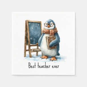 Serviette En Papier Meilleur Professeur Jamais Design Pingouin d'Hiver