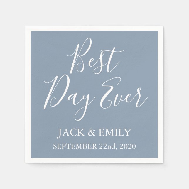 Serviette En Papier Meilleure journée jamais Dusty Blue et blanc servi (Devant)
