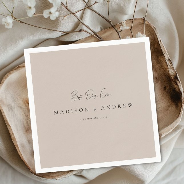 Serviette En Papier MEILLEURE JOURNÉE JAMAIS ! Moderne Mariage Minimal (BEST DAY EVER! Modern Minimal Light Brown Wedding Napkins)