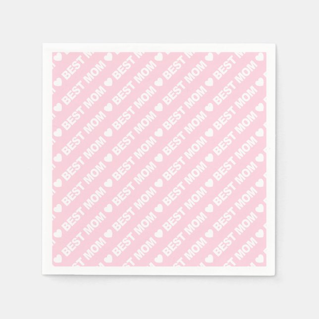 Serviette En Papier Meilleure maman blanche sur papier rose clair Napk (Devant)