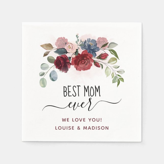 Serviette En Papier Meilleure maman jamais personnalisé aquarelle flor (Devant)