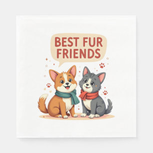 Serviette En Papier Meilleurs amis en pelage Vintage Chat et Chien de 