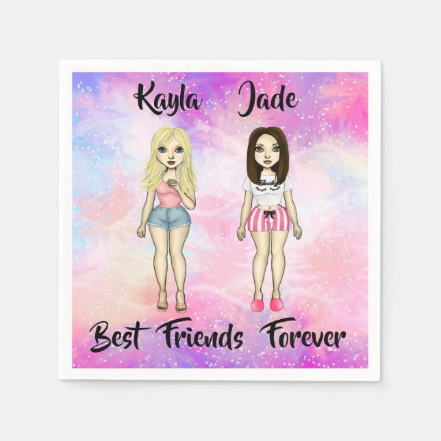 Serviette En Papier Meilleurs amis Forever Blonde et Brunette Custom (Devant)