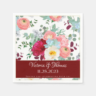 Serviette En Papier Mélange automne Rose sauvage Ranunculus Peony Mari