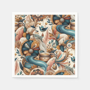 Serviette En Papier Mélange bohème de sarcelle, magenta, violet sur cr